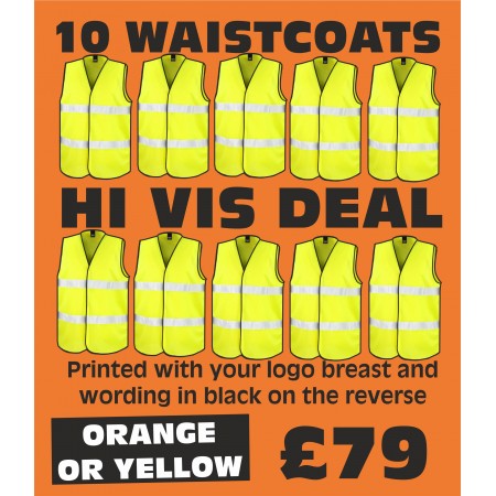 10 Hi Vis Waistcoat Deal - Many Colours